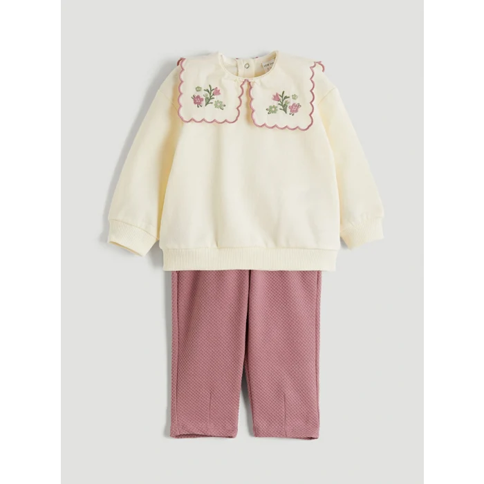 LCW baby Ekru Bebe Yaka Kız Bebek Bluz ve Pantolon