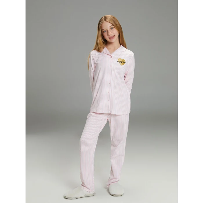 LCW Kids Beyaz Gömlek Yaka Kız Çocuk Pijama Takımı