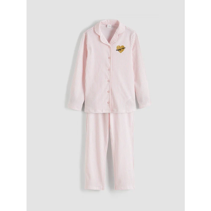 LCW Kids Beyaz Gömlek Yaka Kız Çocuk Pijama Takımı