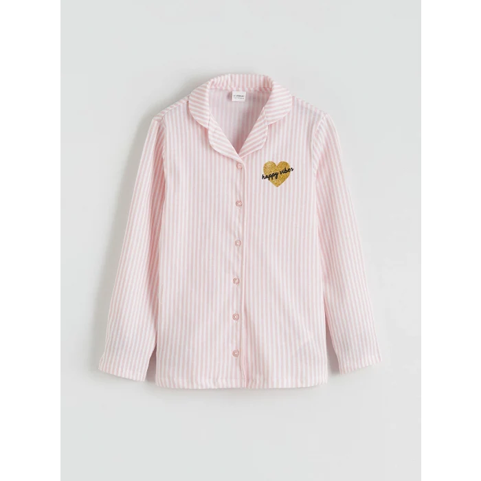 LCW Kids Beyaz Gömlek Yaka Kız Çocuk Pijama Takımı