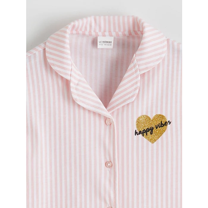 LCW Kids Beyaz Gömlek Yaka Kız Çocuk Pijama Takımı