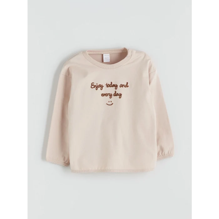 LCW baby Bej Bisiklet Yaka Erkek Bebek Sweatshirt ve Eşofman Alt