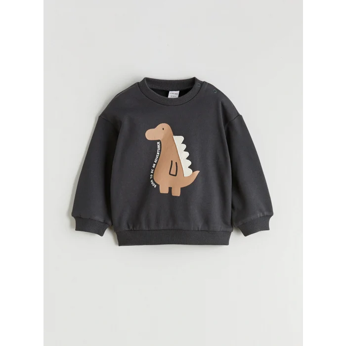 LCW baby Gri Dinozor Baskılı Erkek Bebek Sweatshirt ve Eşofman Altı