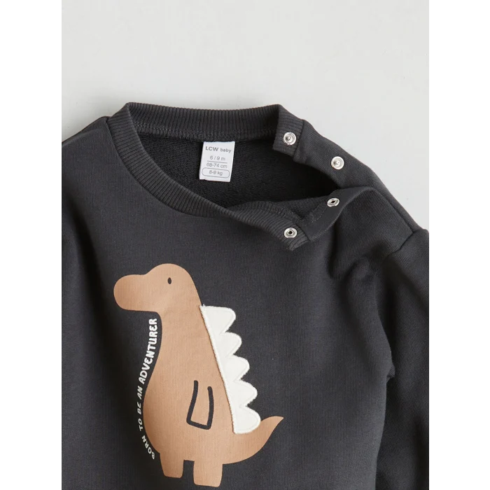 LCW baby Gri Dinozor Baskılı Erkek Bebek Sweatshirt ve Eşofman Altı