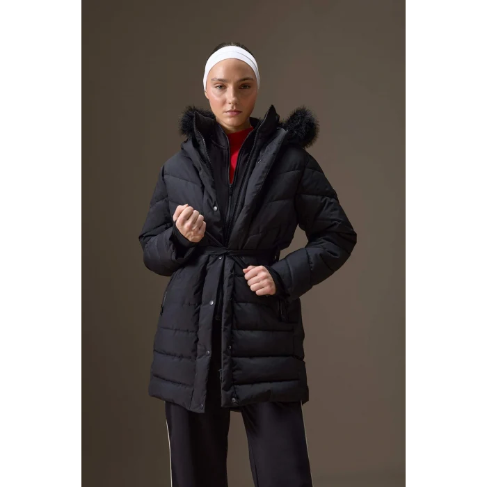 Defacto C8505AXBK81 Siyah Su İtici Regular Fit Kapüşonlu Parka Mont