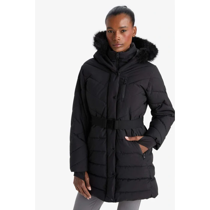 Defacto C8505AXBK81 Siyah Su İtici Regular Fit Kapüşonlu Parka Mont