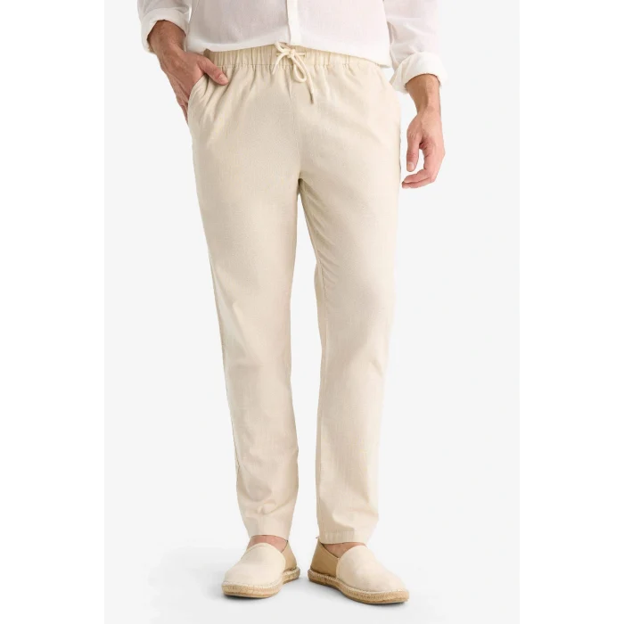 Defacto Z6475AZBG766 Bej %100 Pamuk Jogger Fit Beli Bağcıklı Lastikli Dar Paça Cepli Pantolon