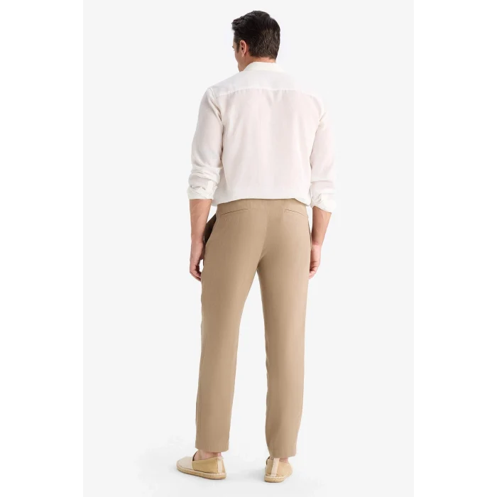 Defacto E4790AXBN295 Kahve Relax Fit Kısa Paça Keten Görünümlü Beli Bağcıklı Lastikli Cepli Pantolon