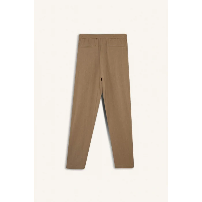 Defacto E4790AXBN295 Kahve Relax Fit Kısa Paça Keten Görünümlü Beli Bağcıklı Lastikli Cepli Pantolon
