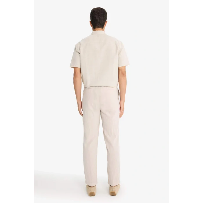 Defacto E4790AXER22 Ekru Relax Fit Kısa Paça Keten Görünümlü Beli Bağcıklı Lastikli Cepli Pantolon