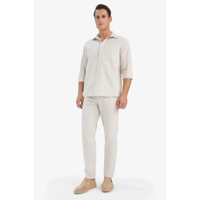 Defacto D2671AXBG672 Bej %100 Pamuk Slim Fit Beli Lastikli Keten Görünümlü Cepli Düz Paça Jogger Pantolon