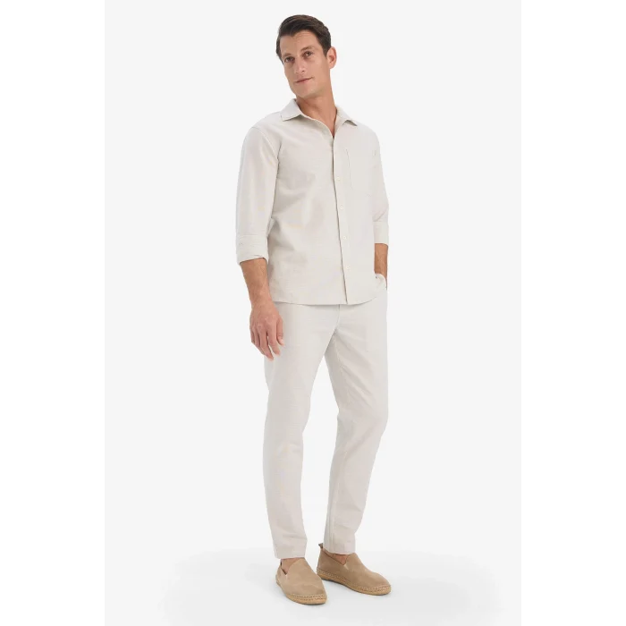 Defacto D2671AXBG672 Bej %100 Pamuk Slim Fit Beli Lastikli Keten Görünümlü Cepli Düz Paça Jogger Pantolon