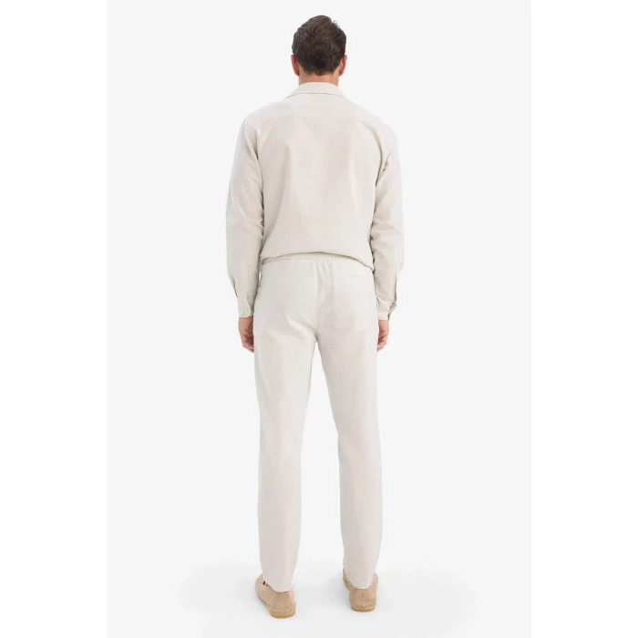 Defacto D2671AXBG672 Bej %100 Pamuk Slim Fit Beli Lastikli Keten Görünümlü Cepli Düz Paça Jogger Pantolon