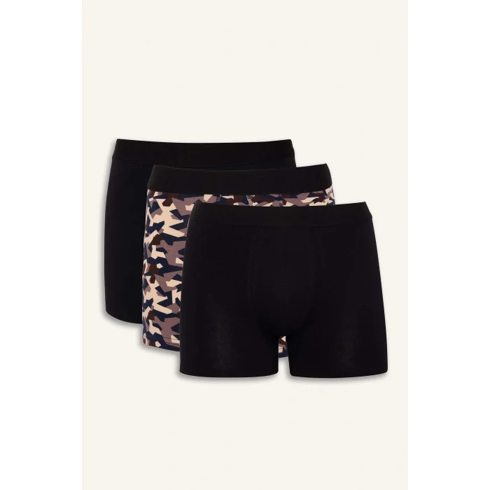 Defacto G3839AXBK81 Siyah Regular Fit Desenli 3lü Boxer