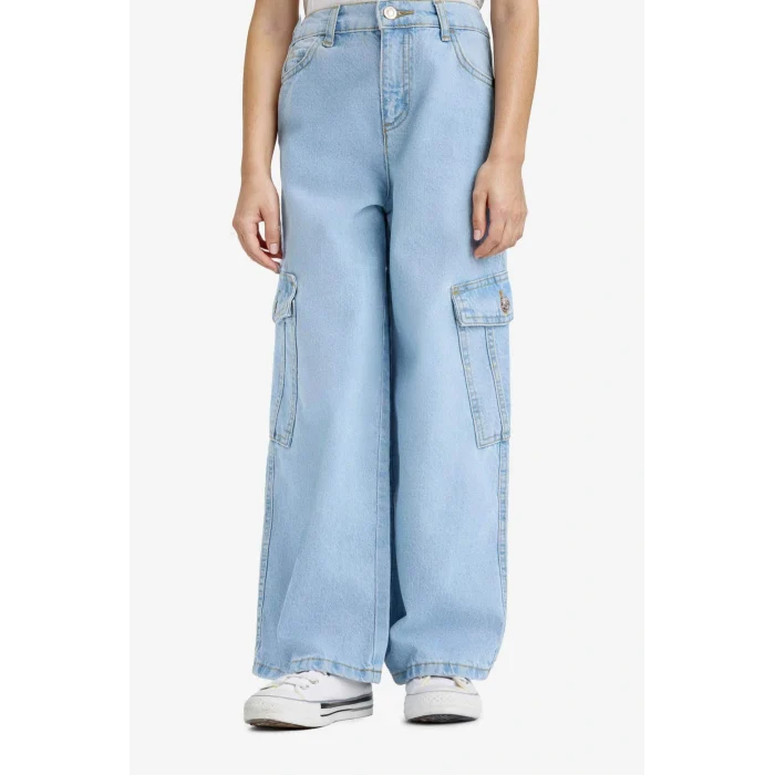 Defacto E5879A8NM39 Mavi Kız Çocuk Wide Leg Kargo Geniş Paça Jean Pantolon