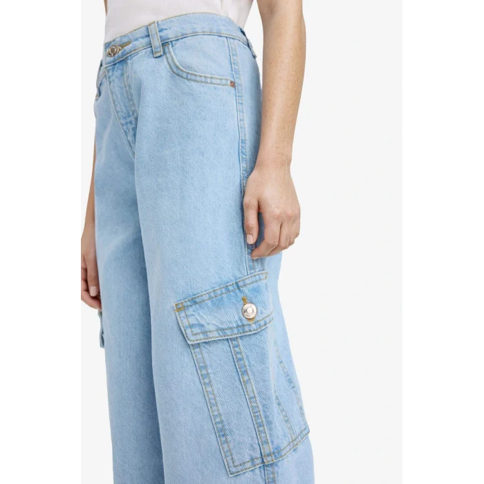 Defacto E5879A8NM39 Mavi Kız Çocuk Wide Leg Kargo Geniş Paça Jean Pantolon