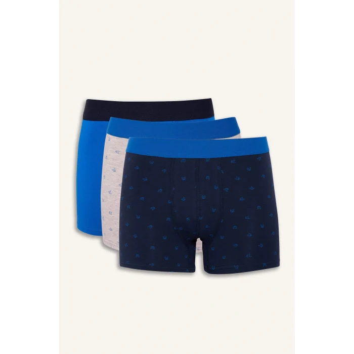 Defacto G4673AXBE103 Mavi Regular Fit Baskılı 3lü Boxer