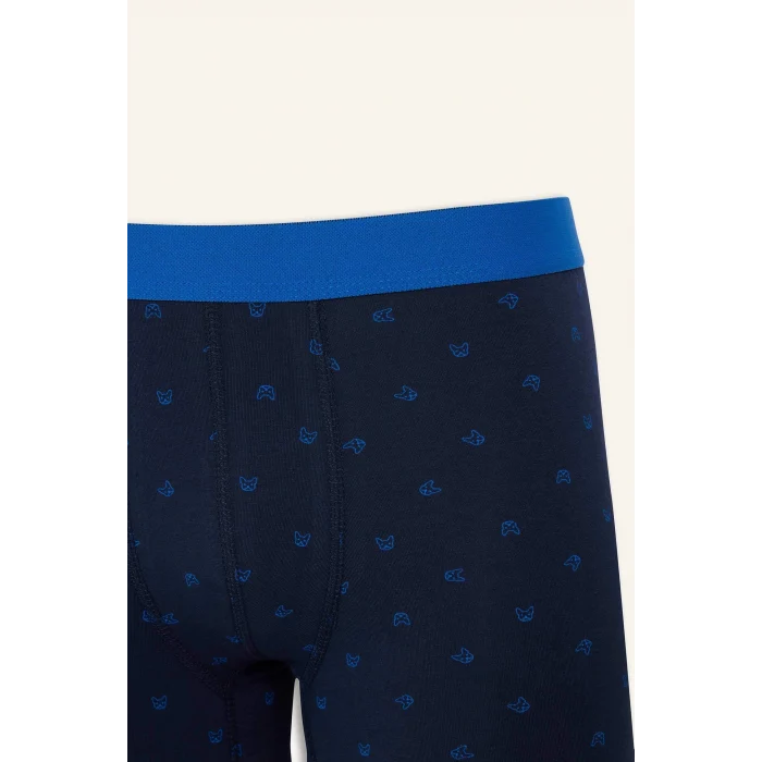 Defacto G4673AXBE103 Mavi Regular Fit Baskılı 3lü Boxer