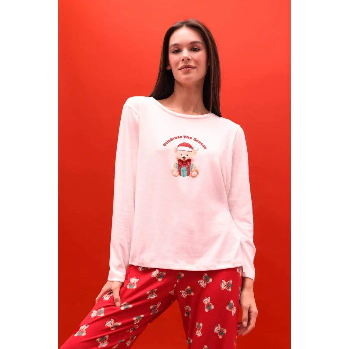 Defacto G0233AXRD256 Kırmızı Yılbaşı Temalı Regular Fit Uzun Kollu Üst Uzun Alt