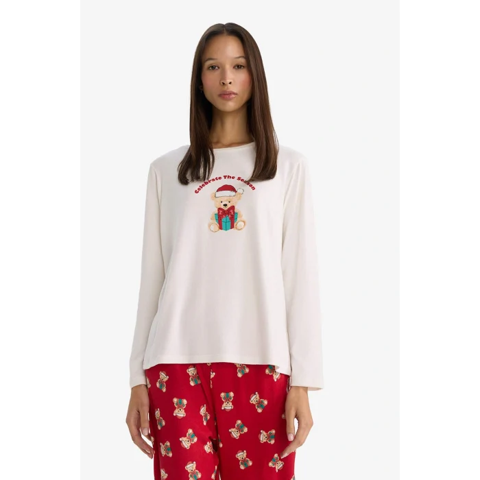 Defacto G0233AXRD256 Kırmızı Yılbaşı Temalı Regular Fit Uzun Kollu Üst Uzun Alt
