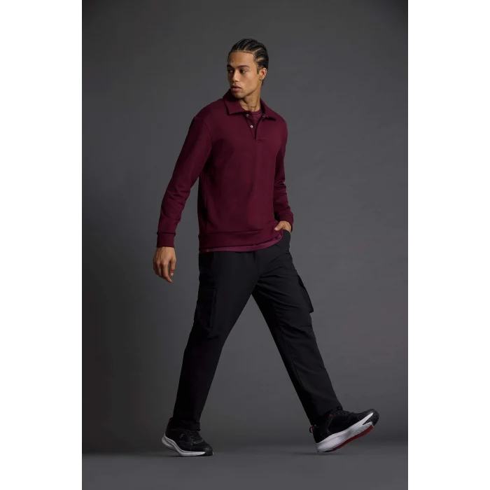 Defacto G3596AXBR34 Bordo Standart Fit Polo Yaka Modal Sporcu Sweatshirt