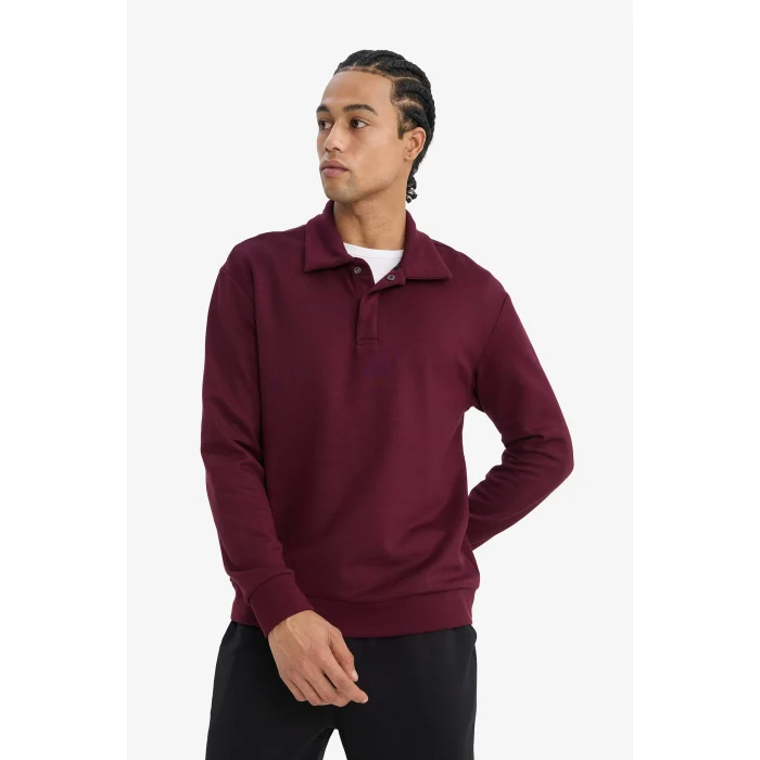 Defacto G3596AXBR34 Bordo Standart Fit Polo Yaka Modal Sporcu Sweatshirt