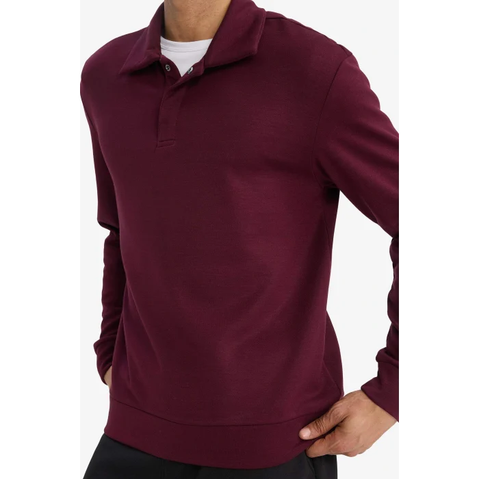Defacto G3596AXBR34 Bordo Standart Fit Polo Yaka Modal Sporcu Sweatshirt