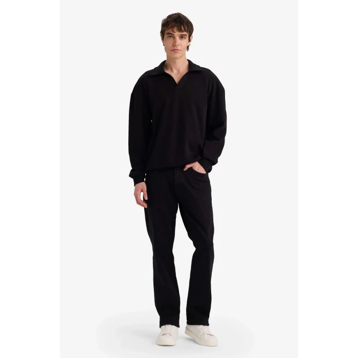 Defacto G6475AXBK81 Siyah Boxy Fit Polo Yaka Sweatshirt
