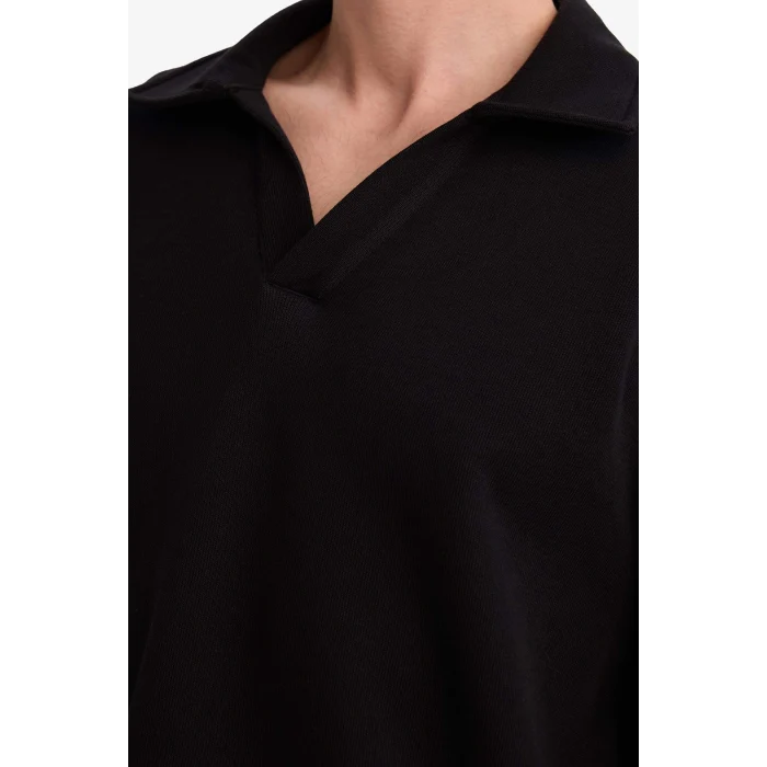 Defacto G6475AXBK81 Siyah Boxy Fit Polo Yaka Sweatshirt