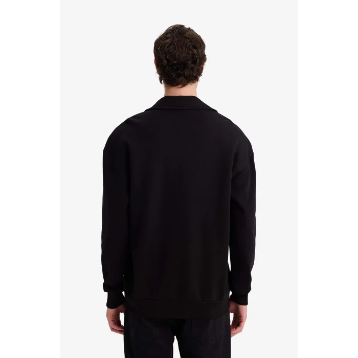 Defacto G6475AXBK81 Siyah Boxy Fit Polo Yaka Sweatshirt