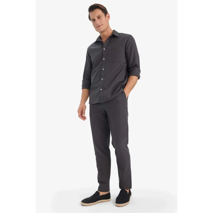 Defacto D2671AXAR9 Antrasit %100 Pamuk Slim Fit Dar Kesim Beli Lastikli Keten Görünümlü Cepli Düz Paça Jogger Pantolon