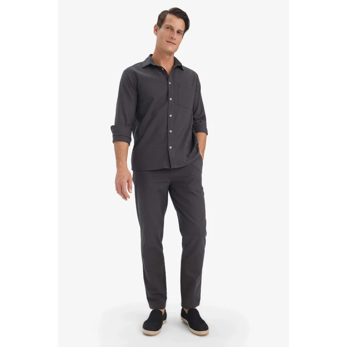 Defacto D2671AXAR9 Antrasit %100 Pamuk Slim Fit Dar Kesim Beli Lastikli Keten Görünümlü Cepli Düz Paça Jogger Pantolon