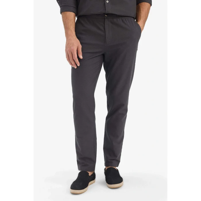 Defacto D2671AXAR9 Antrasit %100 Pamuk Slim Fit Dar Kesim Beli Lastikli Keten Görünümlü Cepli Düz Paça Jogger Pantolon