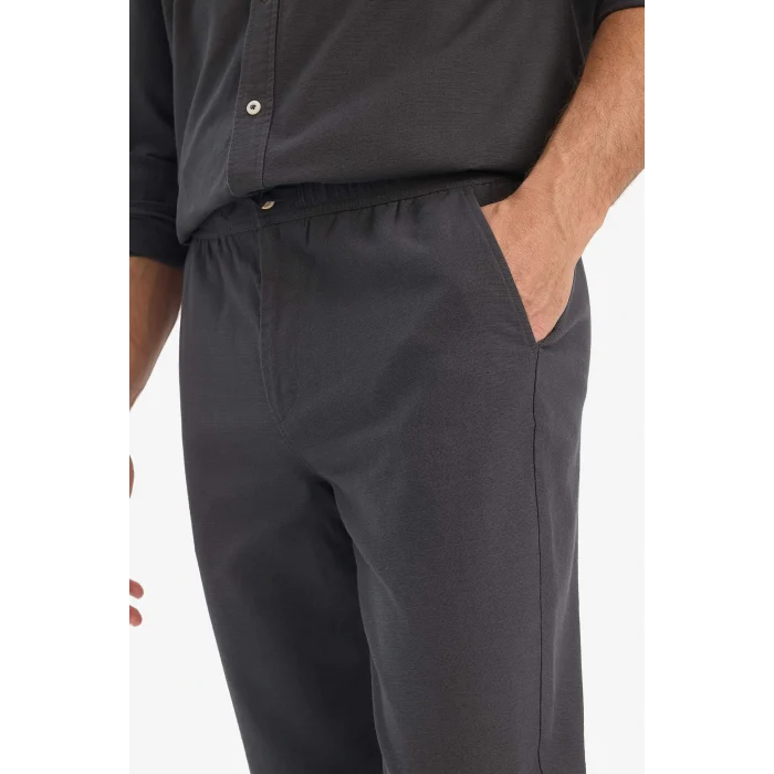 Defacto D2671AXAR9 Antrasit %100 Pamuk Slim Fit Dar Kesim Beli Lastikli Keten Görünümlü Cepli Düz Paça Jogger Pantolon
