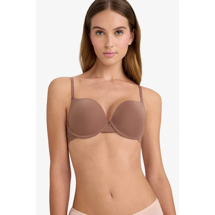 Defacto Z3350AZBN307 Kahve Push Up Micro Kaplı Yarım Dolgulu Balenli Tişört Bra