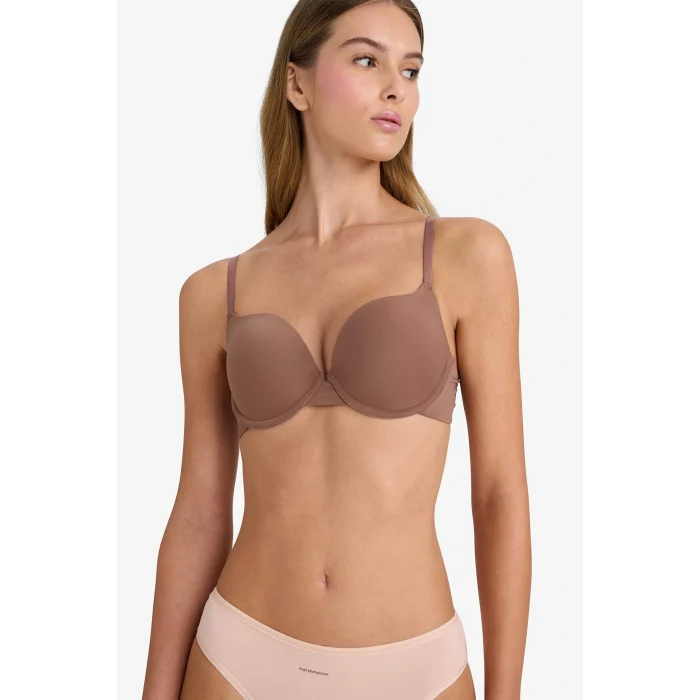 Defacto Z3350AZBN307 Kahve Push Up Micro Kaplı Yarım Dolgulu Balenli Tişört Bra