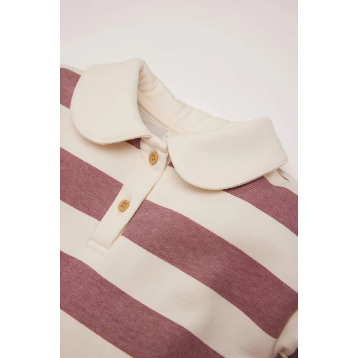 Defacto D6676A5PN429 Pembe Kız Bebek Bebe Yaka İçi Yumuşak Tüylü Çizgili Sweatshirt