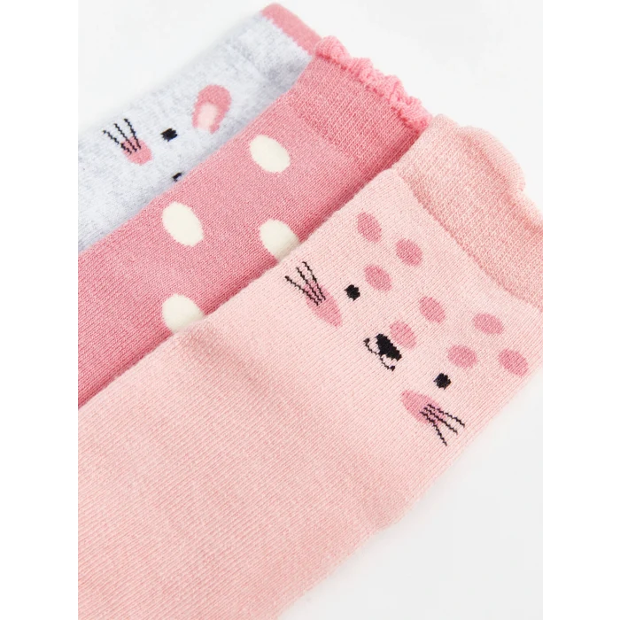LCW baby Pembe Baskılı Kız Bebek Soket Çorap 3lü