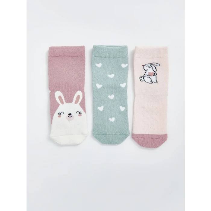 LCW baby Pembe Baskılı Kız Bebek Soket Çorap 3lü