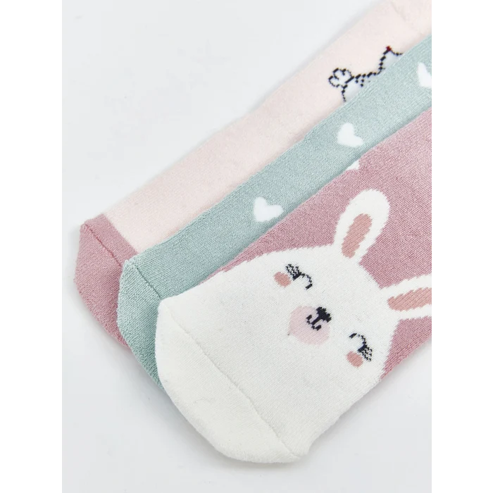 LCW baby Pembe Baskılı Kız Bebek Soket Çorap 3lü