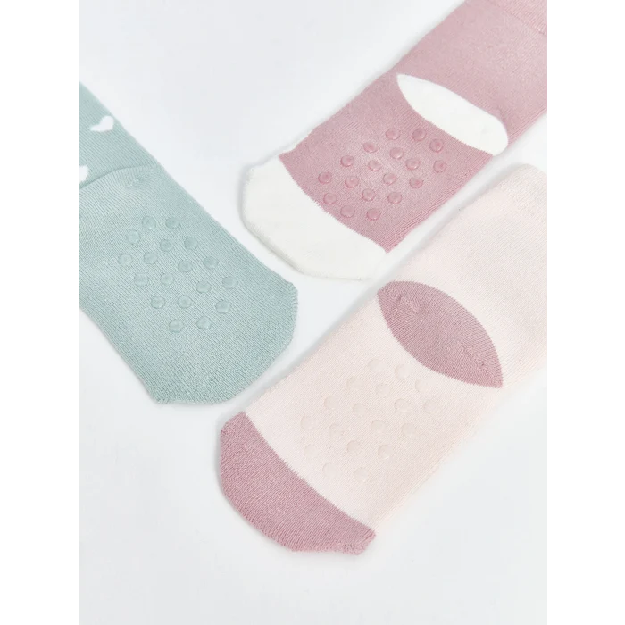 LCW baby Pembe Baskılı Kız Bebek Soket Çorap 3lü