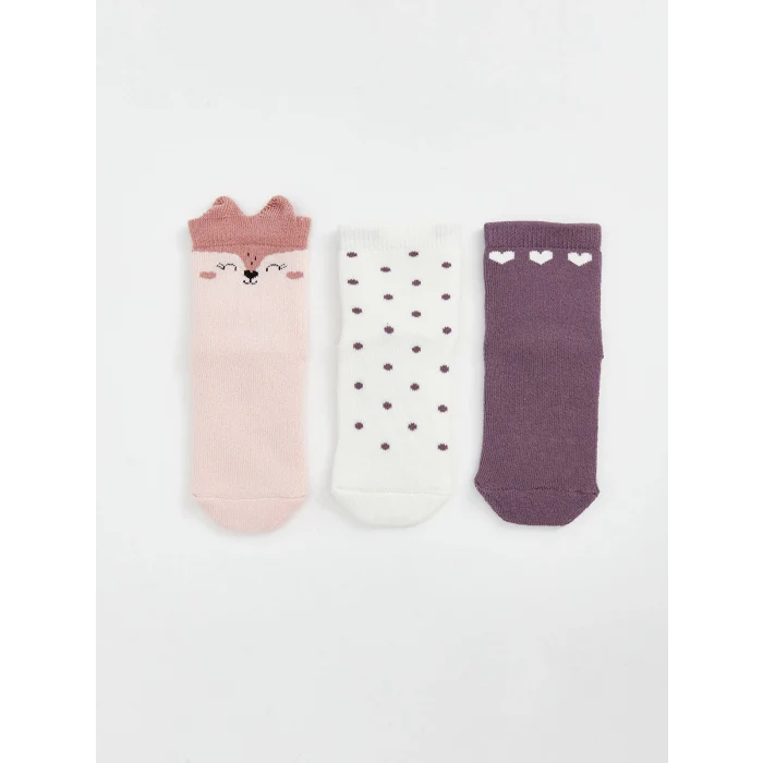 LCW baby Pembe Baskılı Kız Bebek Soket Çorap 3lü