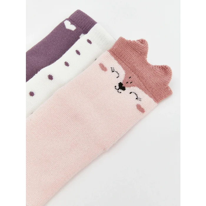 LCW baby Pembe Baskılı Kız Bebek Soket Çorap 3lü