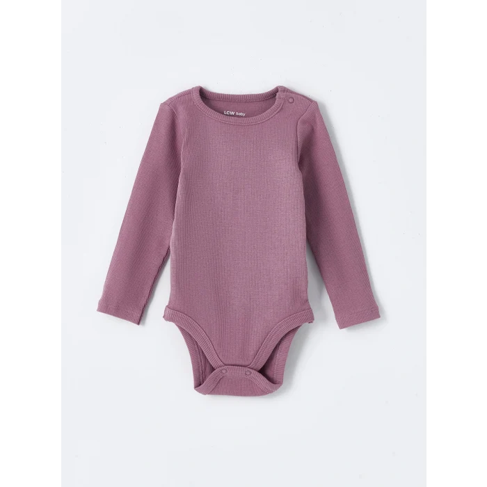 LCW baby Pembe Bisiklet Yaka Uzun Kollu Basic Kız Bebek Çıtçıtlı Bodysuit 2li