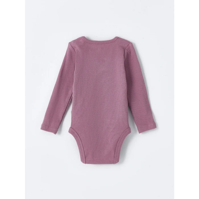 LCW baby Pembe Bisiklet Yaka Uzun Kollu Basic Kız Bebek Çıtçıtlı Bodysuit 2li