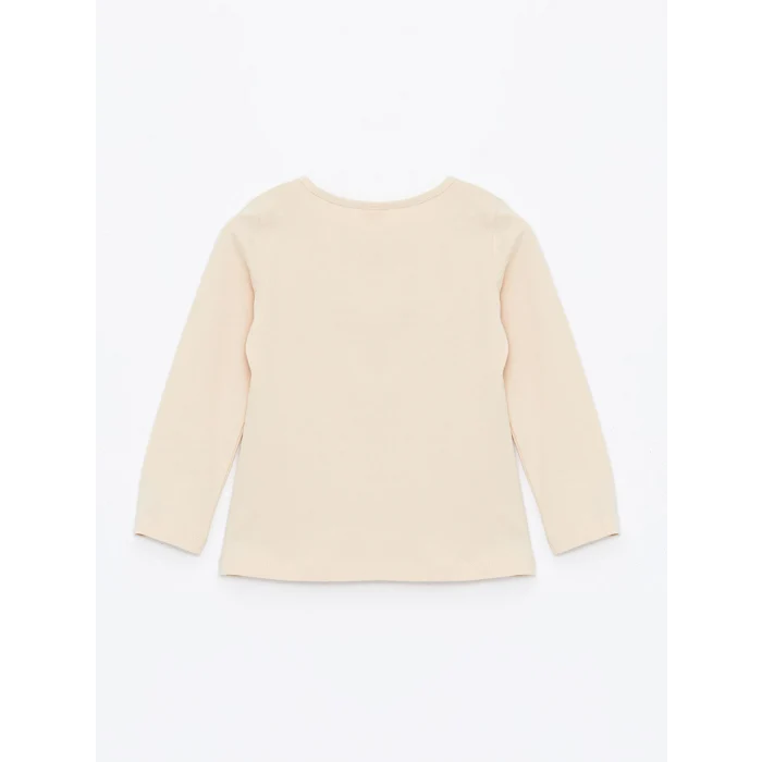 LCW Kids Pembe Bisiklet Yaka Uzun Kollu Baskılı Kız Bebek Tişört