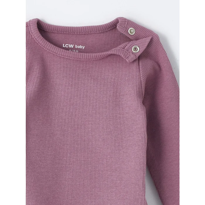 LCW baby Pembe Bisiklet Yaka Uzun Kollu Basic Kız Bebek Çıtçıtlı Bodysuit 2li