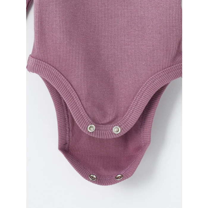 LCW baby Pembe Bisiklet Yaka Uzun Kollu Basic Kız Bebek Çıtçıtlı Bodysuit 2li