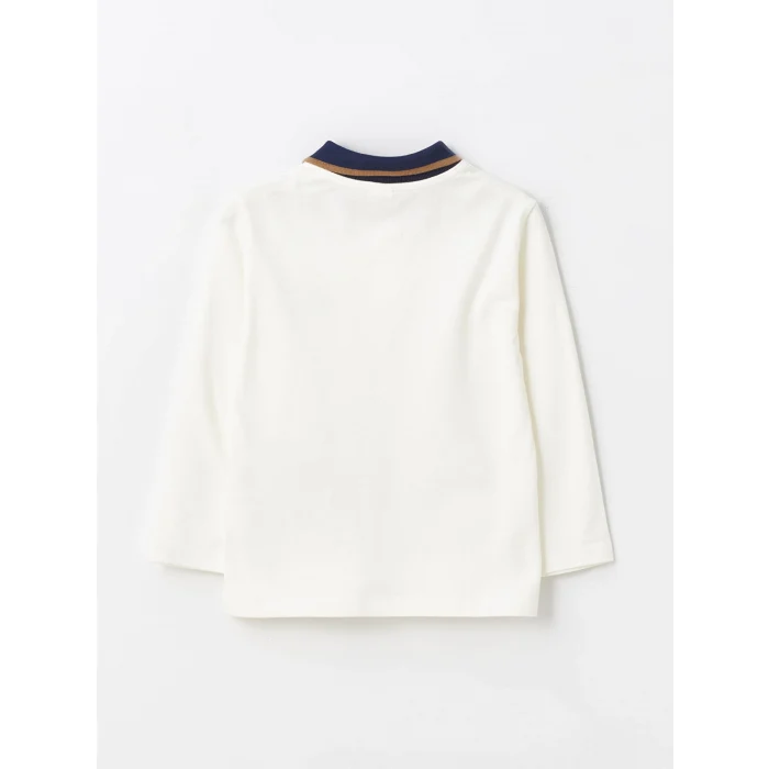 LCW Kids Ekru Polo Yaka Uzun Kollu Baskılı Erkek Bebek Tişört