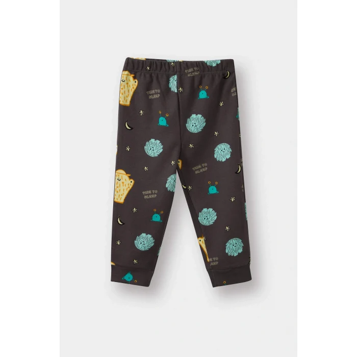 Defacto F0549A5GR164 Gri Erkek Bebek Pijama Takımı Uzay Baskılı Uzun Kollu Üst Uzun Alt